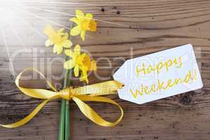 Sunny Spring Narcissus, Label, Text Happy Weekend