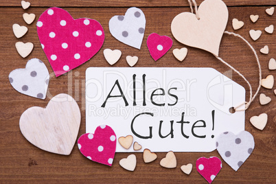 Label, Pink Hearts, Alles Gute Means Best Wishes