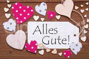 Label, Pink Hearts, Alles Gute Means Best Wishes