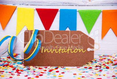 Party Label With Streamer, Text Invitation