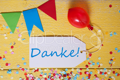 Party Label, Confetti, Balloon, Danke Means Thank You