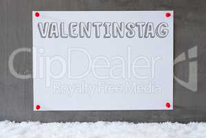 Label On Cement Wall, Snow, Valentinstag Means Valentines Day
