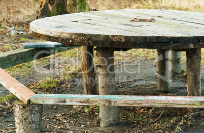 handmade, table in the woods, round table on the street