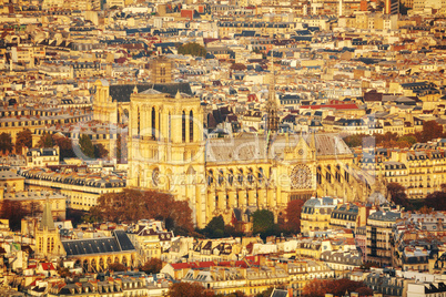 Aerial view of Notre Dame de Paris cathedral