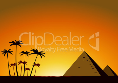 Summer sunset with pyramids