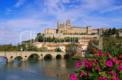 Beziers Kathedrale - Cathedral and  the River Orb in Beziers, France
