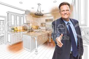 Male Agent Reaching for Hand Shake in Kitchen Drawing and Photo