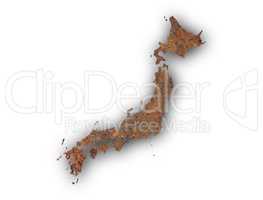 Karte von Japan auf rostigem Metall