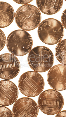 Dollar coins 1 cent wheat penny cent - vertical