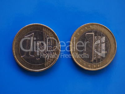 1 euro coin, European Union, Netherlands over blue