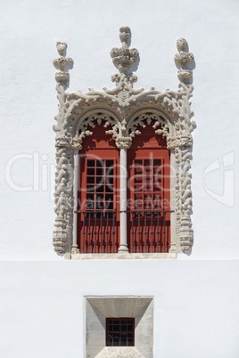 Sumptuous Manuelino-style window of Sintra Palace in Portugal
