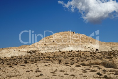 Ruins of the ancient Avdat (Ovdat) town on top of the desert hill in Israel