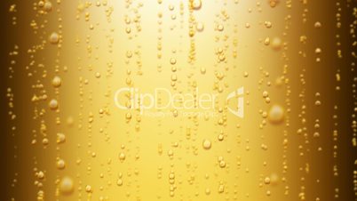Beautiful Beer Bubbles Rising Up. Loopable 3d Animation of Sparkling Water on Yellow Background. HD 1080.