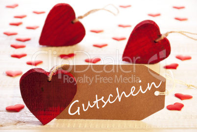Label With Many Red Heart, Gutschein Means Voucher