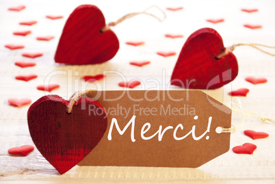 Label With Many Red Heart, Merci Means Thank You