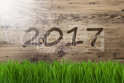 Sunny Wooden Background, Gras, Text 2017