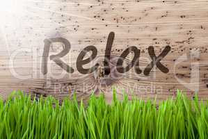 Bright Sunny Wooden Background, Gras, Text Relax