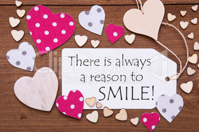 Label, Pink Hearts, Quote Always Reason To Smile