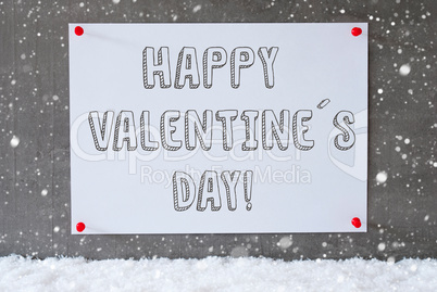 Label On Cement Wall, Snowflakes, Text Happy Valentines Day