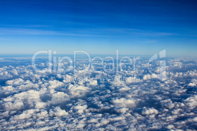 The stormy clouds from above. View from airplane.