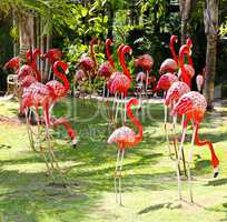 Flamingo bird model in the garden.
