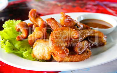 Closeup of fresh fried pork , thai food.