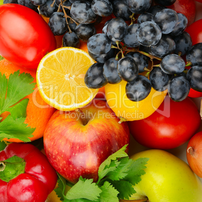 beautiful background of a set of vegetables and fruits