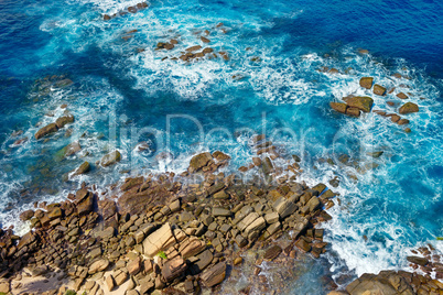 Top view of the rocky coast