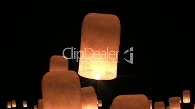 Flying Lanterns in Yeepang Festival. Beautiful 3d animation. No people. HD 1080.