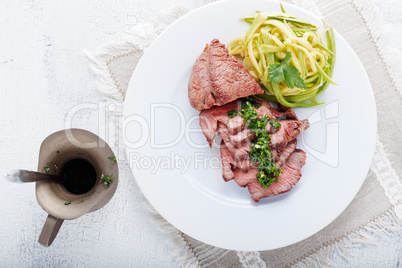 Zucchini pasta and meat