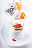 Yoghurt with goji berries, chia seeds and honey
