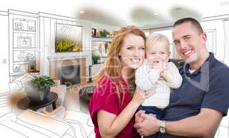 Military Family In Front of Living Room Drawing Photo Combinatio