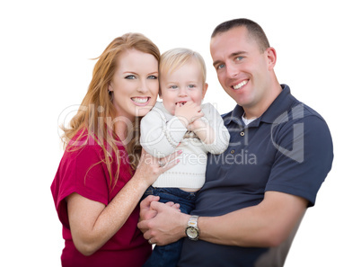 Young Military Parents and Child On White