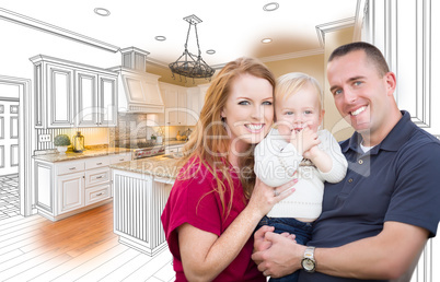 Military Family In Front of Kitchen Drawing Photo Combination
