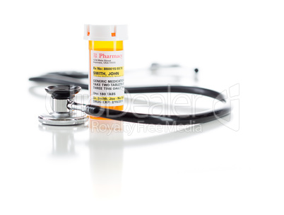 Non-Proprietary Medicine Prescription Bottle with Stethoscope Is