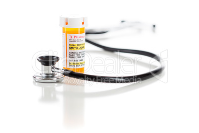 Non-Proprietary Medicine Prescription Bottle with Stethoscope Is
