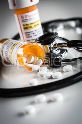 Non-Proprietary Medicine Prescription Bottles and Spilled Pills