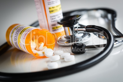 Non-Proprietary Medicine Prescription Bottles and Spilled Pills