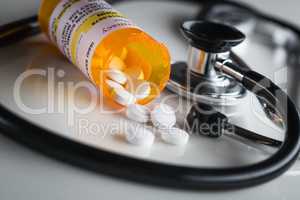 Non-Proprietary Medicine Prescription Bottles and Spilled Pills