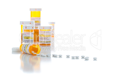 Non-Proprietary Medicine Prescription Bottles and Spilled Pills