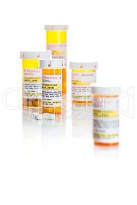 Non-Proprietary Medicine Prescription Bottles and Pills Isolated