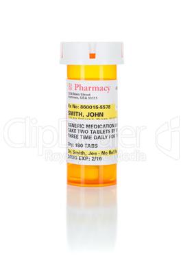 One Non-Proprietary Medicine Prescription Bottle Isolated on Whi