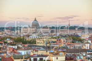 Rome aerial view with the Papal Basilica of St. Peter