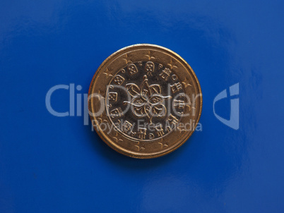 1 euro coin, European Union, Portugal over blue