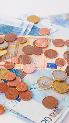 Euros coins and notes