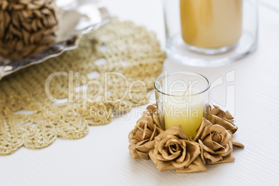 Beautiful table set with candles and flowers