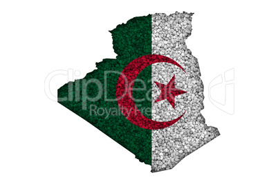 Karte und Fahne von Algerien auf Mohn