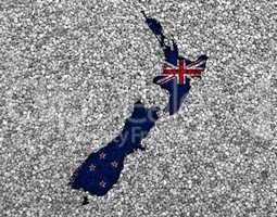 Karte und Flagge von Neuseeland auf Mohn,
