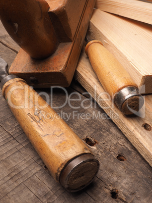Carpenter tools on a wooden table