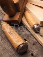 Carpenter tools on a wooden table